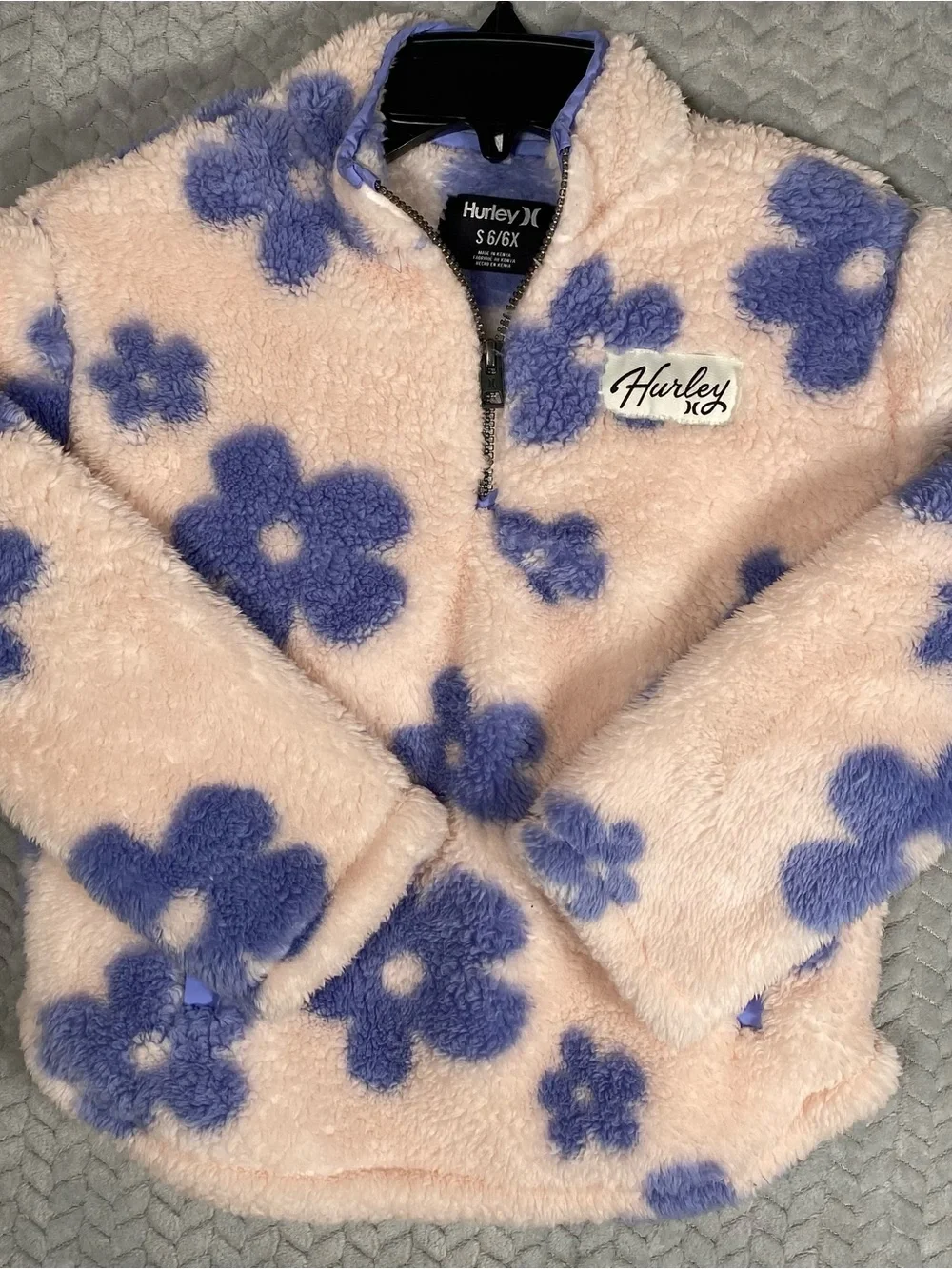 Hurley Girls Cozy Sherpa Printed Quarter-Zip Jacket (Echo Pink, S (6/6X))